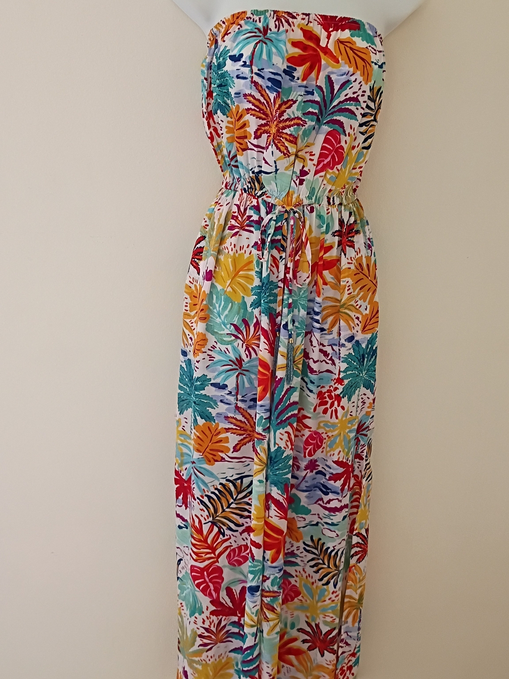 True Destination  Tropical Strapless Wide Leg Jumpsuit Size M